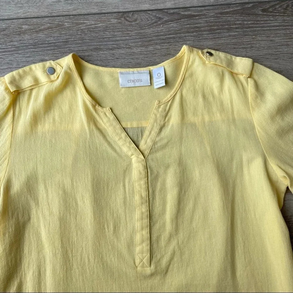 Chico’s Baby Yellow Soft Cotton  V Neck Blouse - Picture 5 of 13